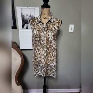Chico's Semi Sheer Button Down Animal Print Tunic Sleeveless Size 1